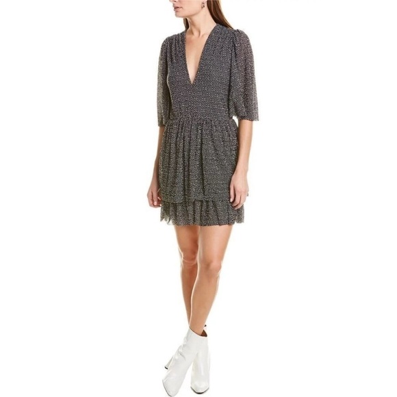 NWT Sabina Musayev Briana Tiered Black and White Spotted Mini Dress- Size Large - Picture 1 of 7